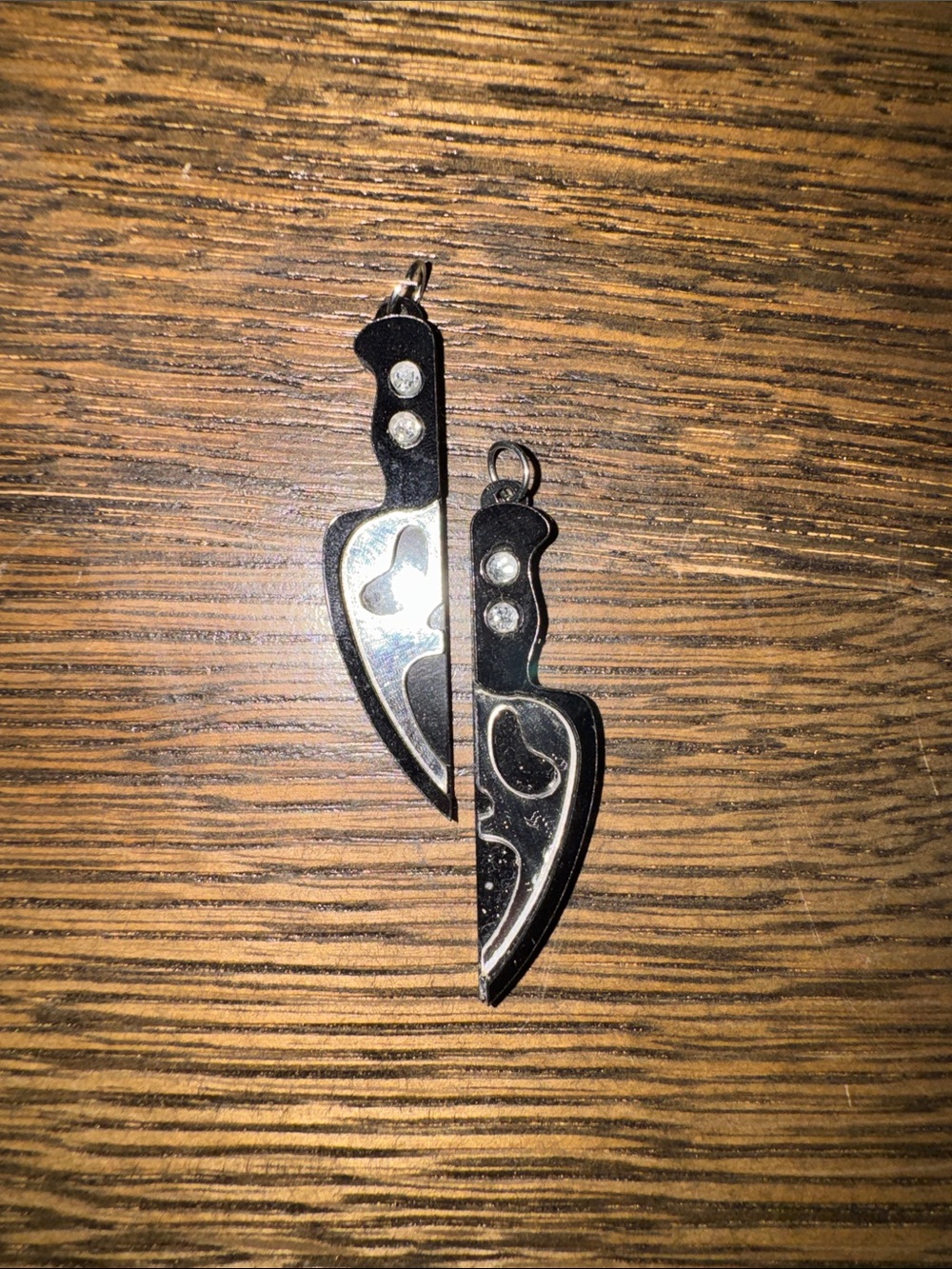 Black and Silver Knife Blade Pendant Pair - Double Charm